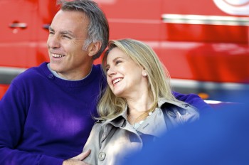 Couple sitting and smiling