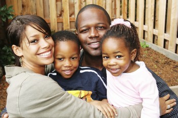 Mother and father with their children, a young boy and girl