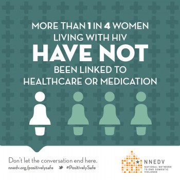 More than 1 in 4 women living with HIV have not been linked to healthcare of medication. Don't let the conversation end here NNEDV.org/postivelysafe