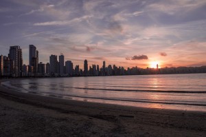 Florida Beach city and sunset