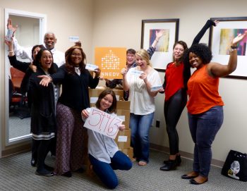 NNEDV staff promoting the Hair Cuttery Share a haircut event