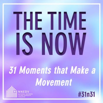 A purple and cyan swirl overlai with text that says "The Time Is Now, 31 Moments that make a movement"