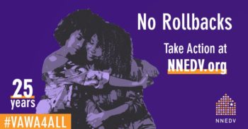 A purple graphic of two stylized women hugging with text overlay "No Rollbacks"